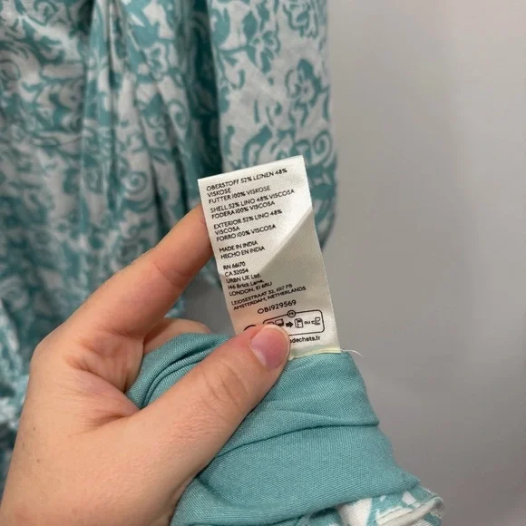 Anthropologie Maeve Button Front Belted Wrap Maxi Dress in Sky Size XL Linen - Picture 10 of 10